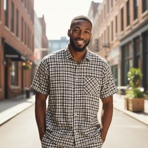 Untuckit Oltrepo sz XXXL linen check plaid short sleeve button down shirt MT28